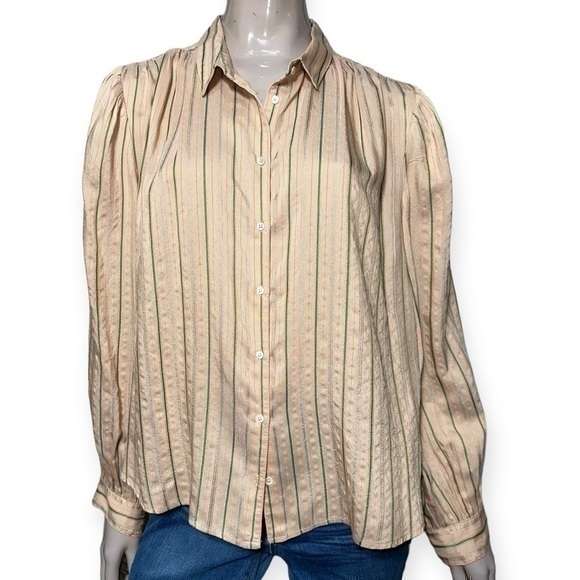 Xirena Women’s Size M Peach Tan Gold Oversized Striped Button Down Shirt - Picture 1 of 8